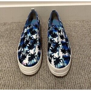 Juicy Couture Women's Blue/Black/M Palm Tree Slip-On Sneakers - Size 8.5